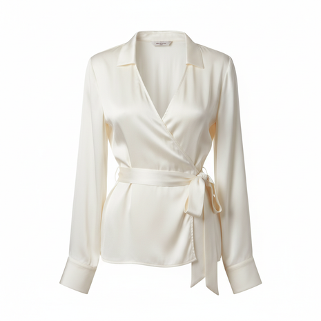Ivory Silk Wrap Blouse