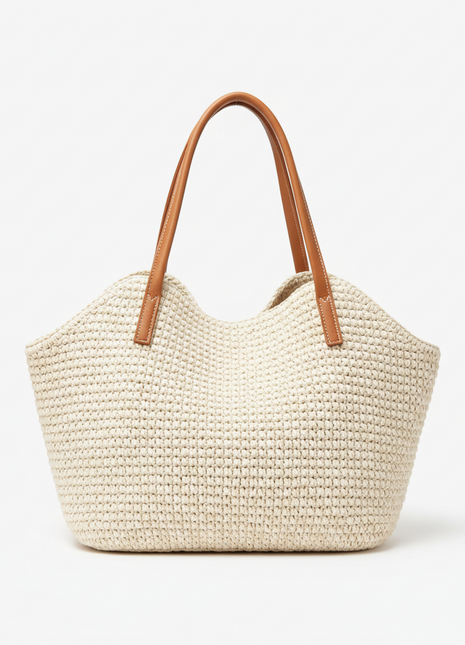 Ivory Woven Raffia Tote Handbag