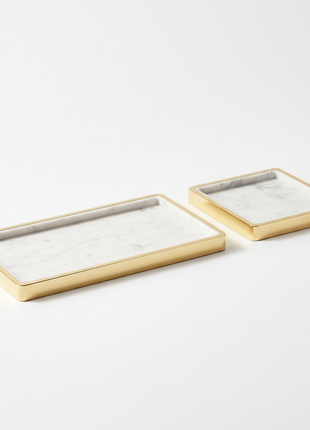 Marble & Brass Bathroom Vanity Tray Set
