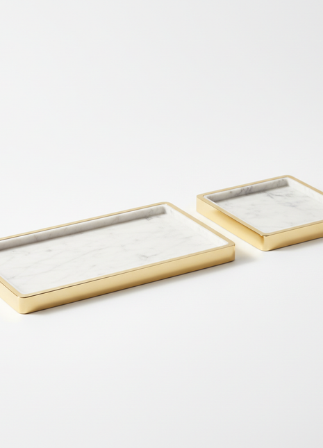 Marble & Brass Bathroom Vanity Tray Set