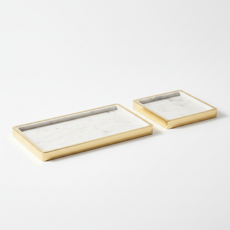 Marble & Brass Bathroom Vanity Tray Set