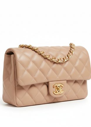Nude Quilted Chain Shoulder Handbag